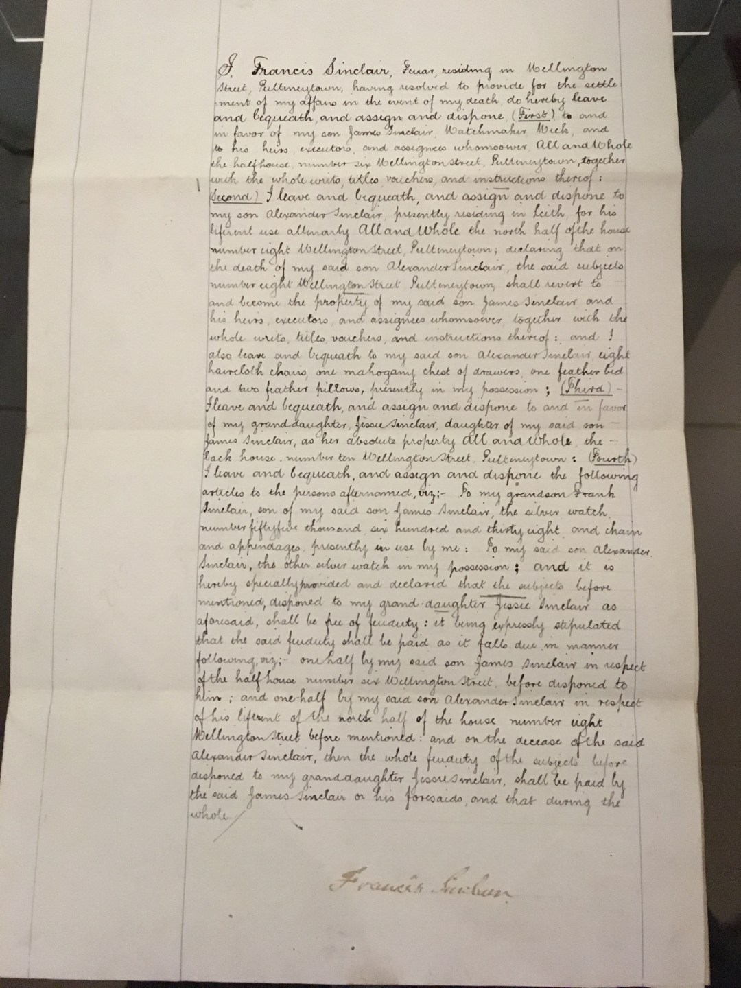 Will of Francis Sinclair