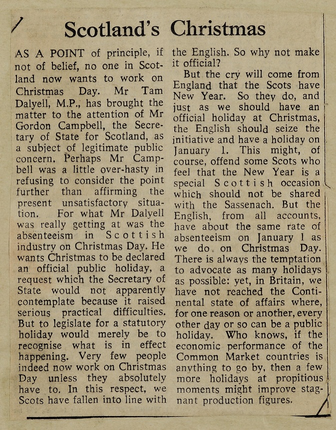 'Scotland's Christmas', Glasgow Herald, 22 July 1970