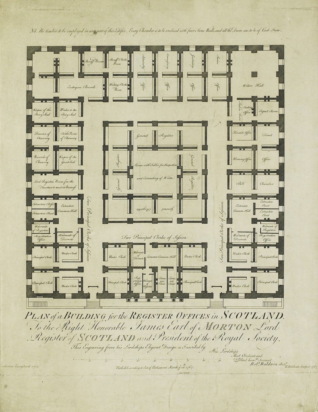 The Earl of Morton's design for General Register House. Ground floor plan, 27 March 1767 (NRS, RHP6082/2)
