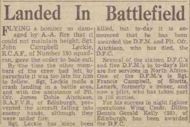 Newspaper clipping titled 'Landing in Battlefield'. ©D.C. Thomson & Co LTD. Image created courtesy of The British Library Board