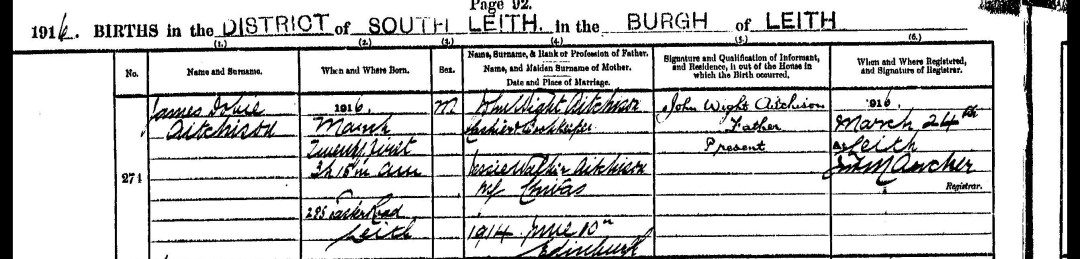 ScotlandsPeople.co.uk, Statutory Register of Births, 1916, 692/2 274 p92 of 436