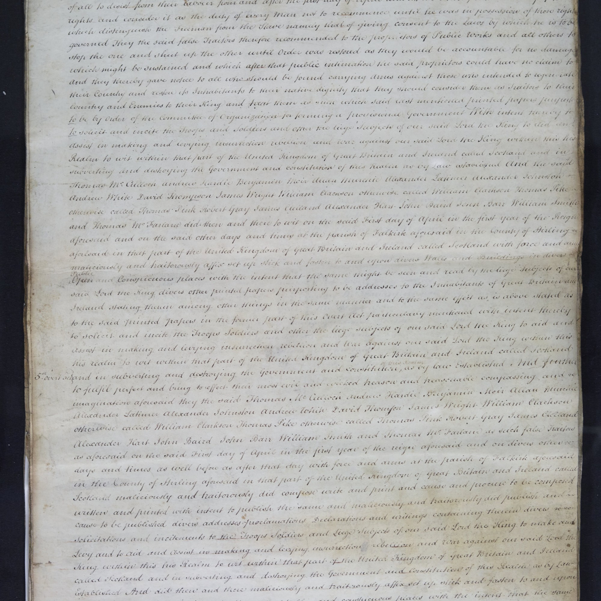 Treason trials for the County of Stirling, the Bonnymuir case. True bills brought against 18 men. National Records of Scotland, Crown copyright, JC21/2/1 p3