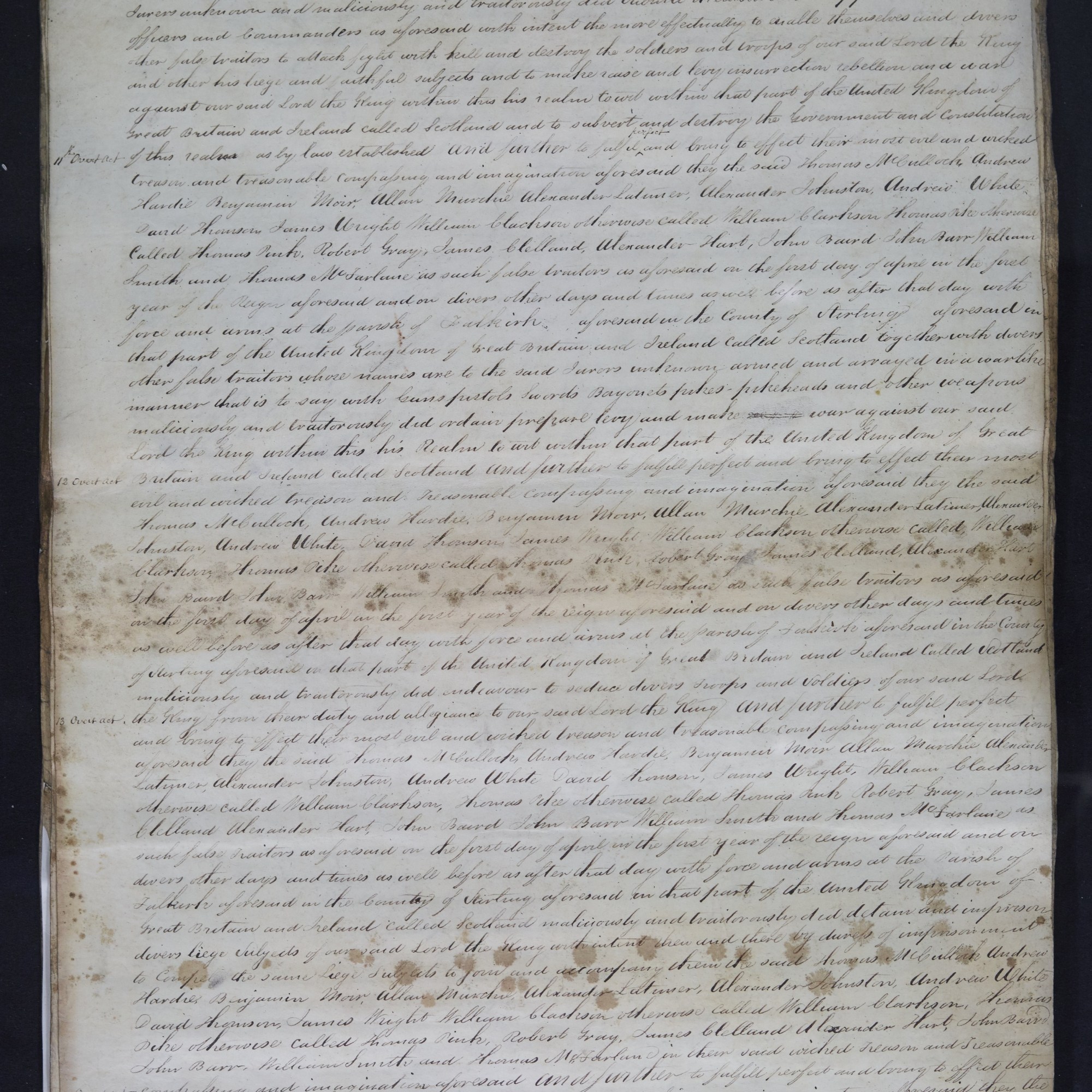 Treason trials for the County of Stirling, the Bonnymuir case. True bills brought against 18 men. National Records of Scotland, Crown copyright, JC21/2/1 p5