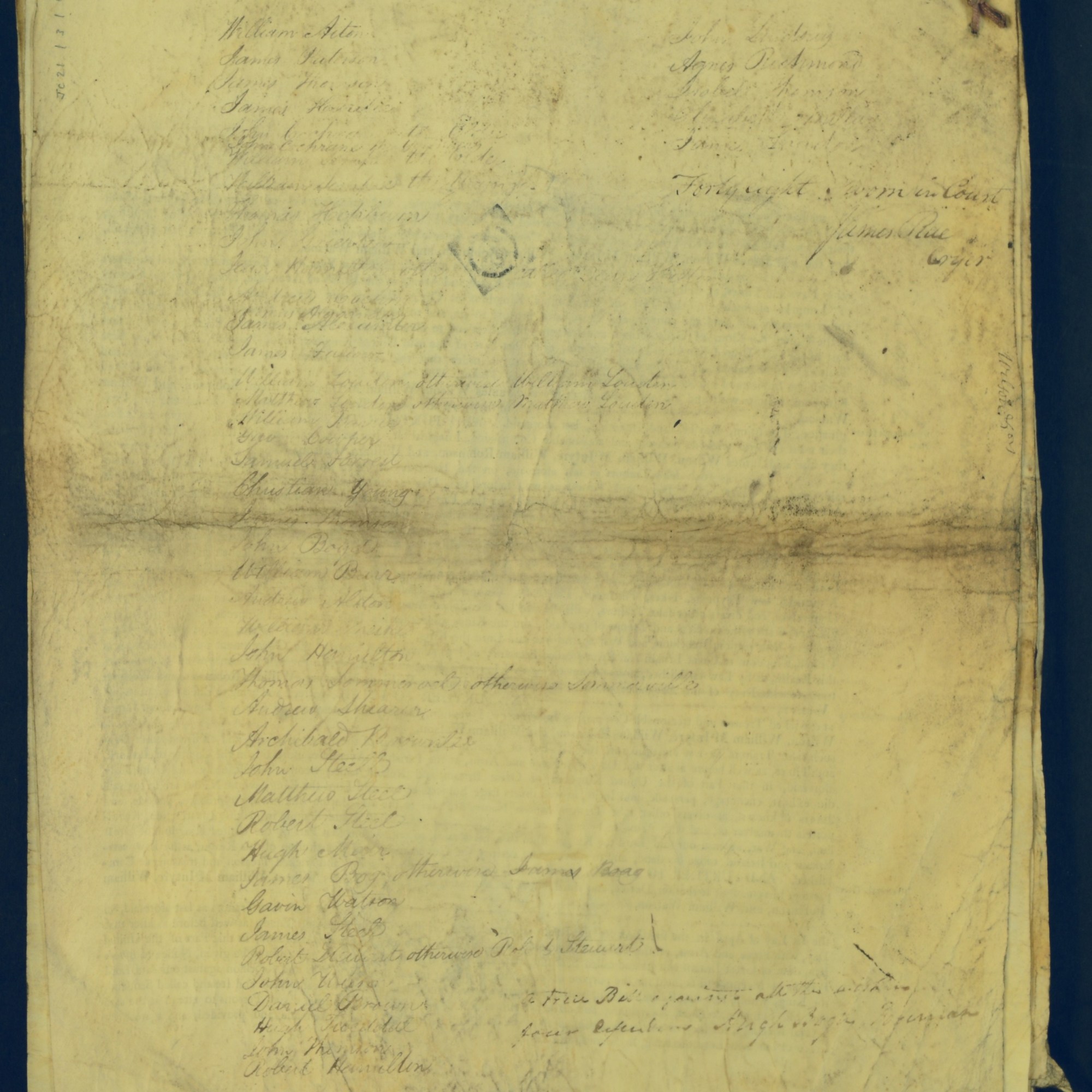 Treason Trials for the County of Lanark, the Strathaven Case. True bills found against four men, James Wilson, William McIntyre, William Robinson and William Watson. National Records of Scotland, Crown copyright, JC21/3/4 p19