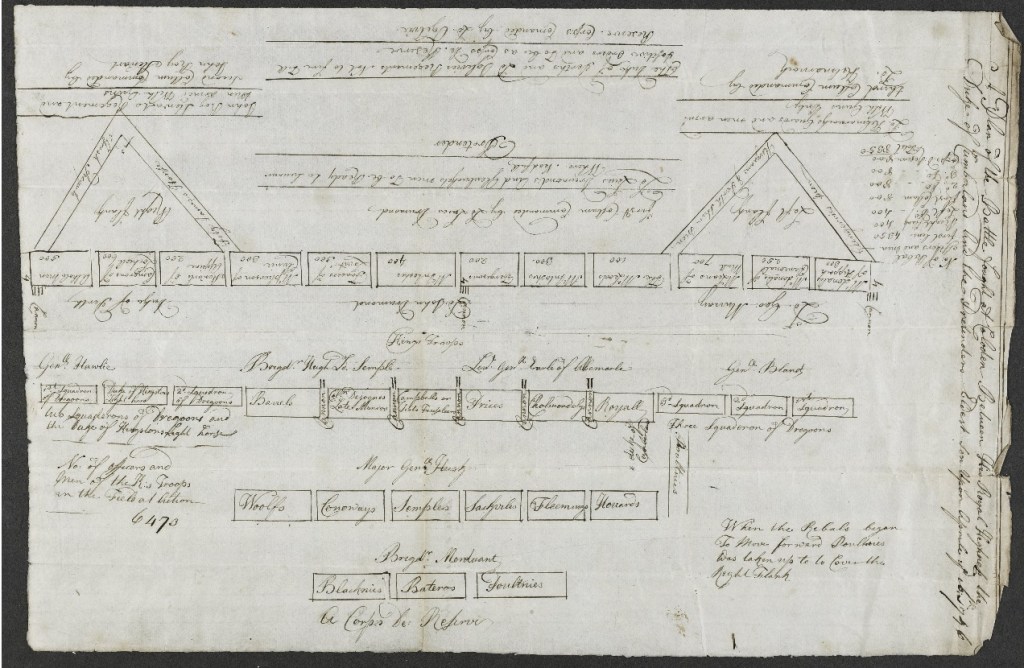 A historical document featuring hand-drawn diagrams and written notes, including a triangle shape and several rectangular sections, likely pertaining to architectural or engineering measurements.